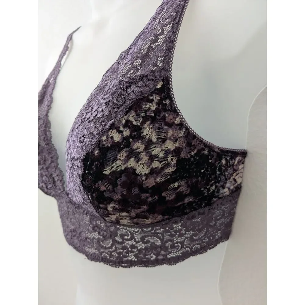 SOMA Lace Velvet Plunge Wireless Unlined Bralette Purple Convertible‎ Bra Sz S